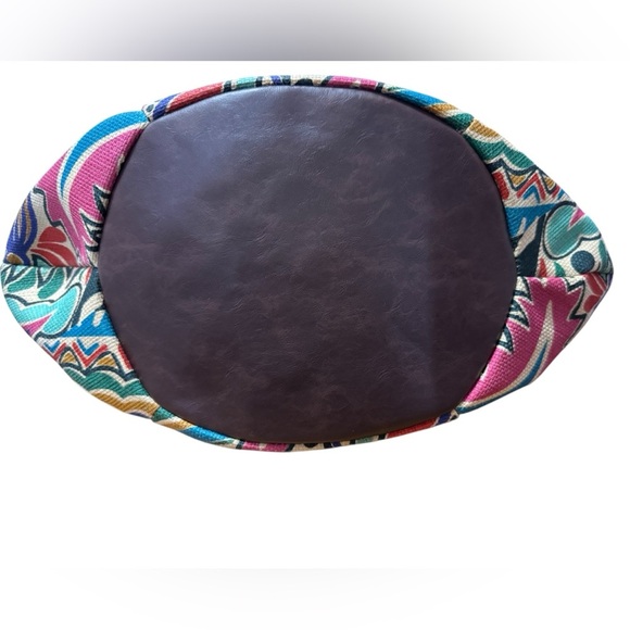 Womens Neiman Marcus Multicolor Print Design Raffia Faux LeatherTote Bag - Picture 2 of 5